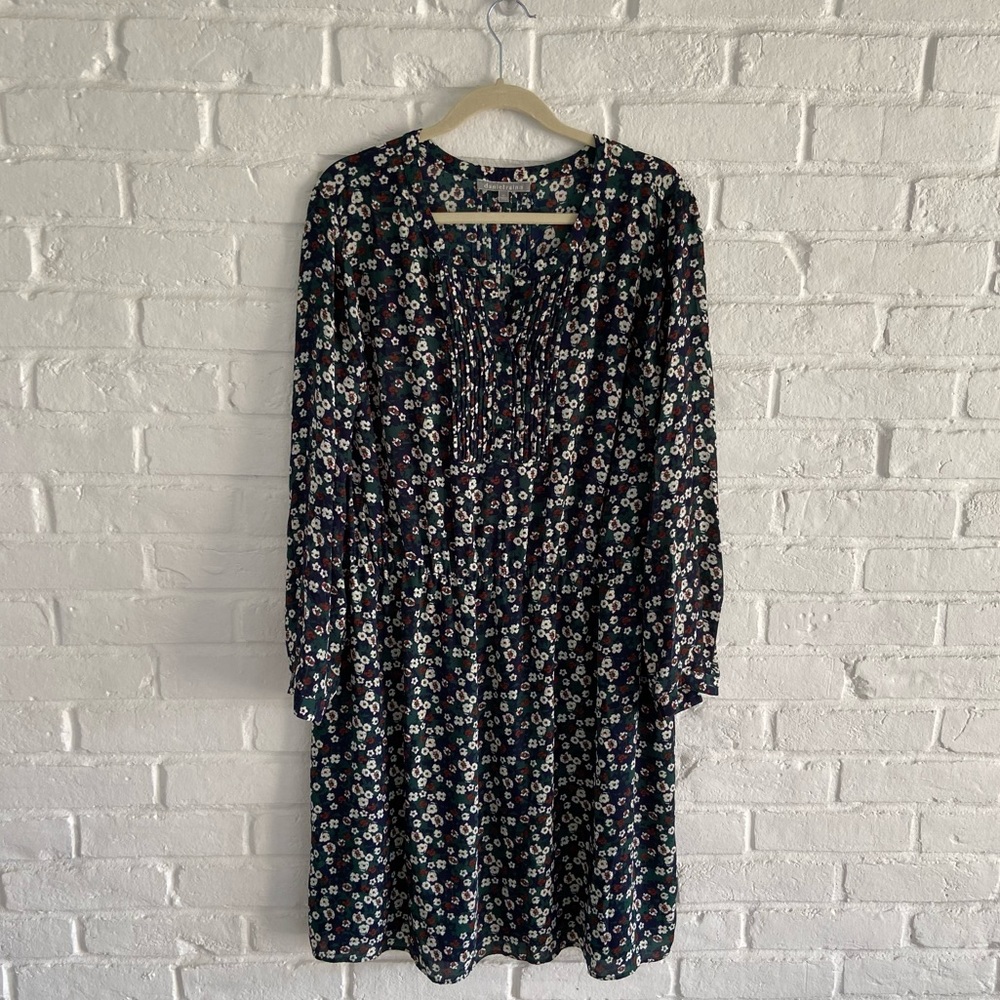 Daniel Rainn Green Floral Pleated Longsleeve Dress